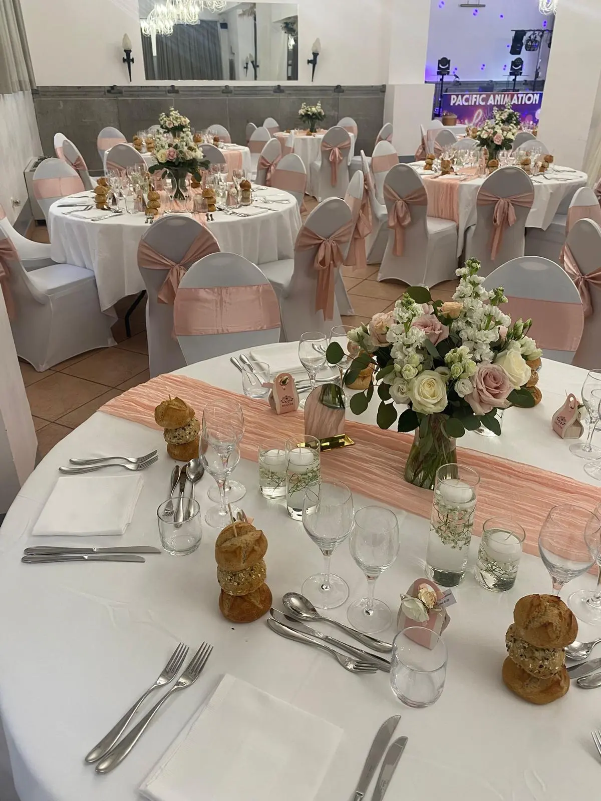 Réception habillée en rose poudré au Domaine de Joinville