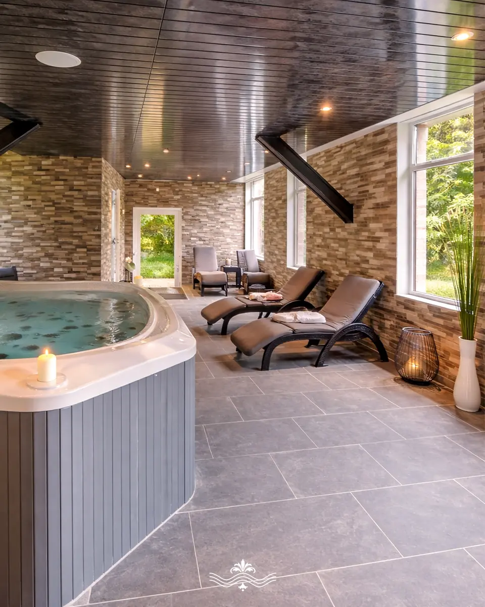 Jacuzzi et espace lounge du Spa Lelys au Domaine de Joinville